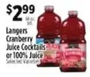 Pioneer Supermarkets Langers cranberry juice cocktails offer