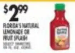 Pioneer Supermarkets Florida's natural lemonade or fruit splash offer