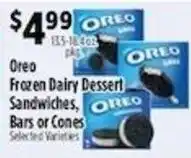 Pioneer Supermarkets Oreo Frozen Dairy Dessert Sandwiches, Bars or Cones offer
