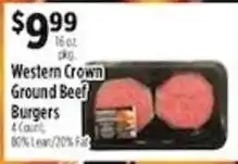 Pioneer Supermarkets Western Crown ground beef burgers offer