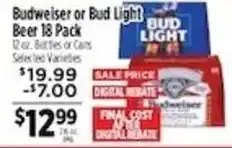 Pioneer Supermarkets Budweiser or Bud Light Beer offer