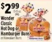 Pioneer Supermarkets Wonder Classic Hot Dog or Hamburger Buns or Hawaiian Buns offer