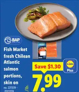Lidl Fish Market fresh Chilean Atlantic salmon portions, skin on offer