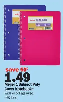 Meijer Meijer 1 Subject Poly Cover Notebook offer