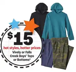 Meijer Vively or Falls Creek Boys' Tops or Bottoms offer