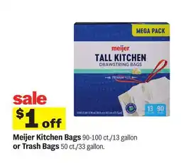 Meijer Meijer Kitchen Bags 90-100 ct./13 gallon or Trash Bags 50 ct./33 gallon offer