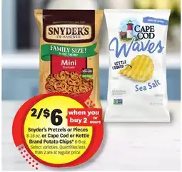 Meijer Snyder's Pretzels or Pieces 8-16 oz. or Cape Cod or Kettle Brand Potato Chips* 6-9 oz offer