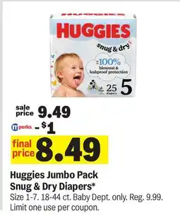 Meijer Huggies Jumbo Pack Snug & Dry Diapers offer