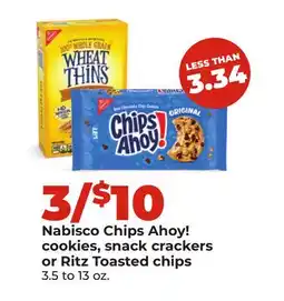 Hy-Vee Nabisco Chips Ahoy! cookies, snack crackers or Ritz Toasted chips offer
