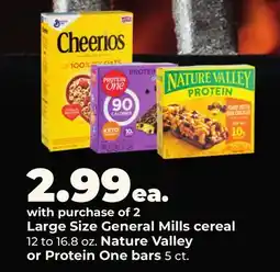 Hy-Vee Large Size General Mills cereal Nature Valley or Protein One bars offer