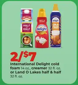 Hy-Vee International Delight cold foam 14 oz., creamer 32 fl. oz. or Land O Lakes half & half 32 fl. oz offer