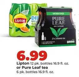 Hy-Vee Lipton 12 pk. bottles 16.9 fl. oz. or Pure Leaf tea 6 pk. bottles 16.9 fl. oz offer