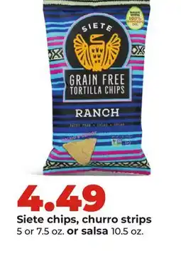 Hy-Vee Siete chips, churro strips 5 or 7.5 oz. or salsa 10.5 oz offer