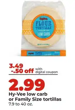 Hy-Vee Hy-Vee low carb or Family Size tortillas offer
