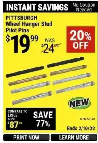 Harbor Freight Tools Pittsburgh Wheel Hanger Stud Pilot Pins offer