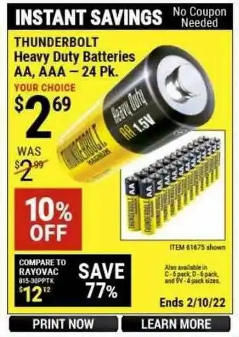 Harbor Freight Tools Thunderbolt Heavy Duty Batteries Aa Aaa 24 Pk. offer