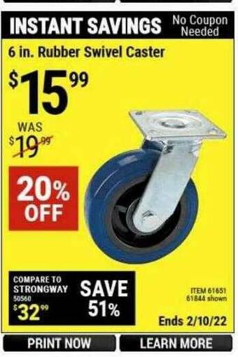 Harbor Freight Tools 6 In. Rubber Swivel Caster offer