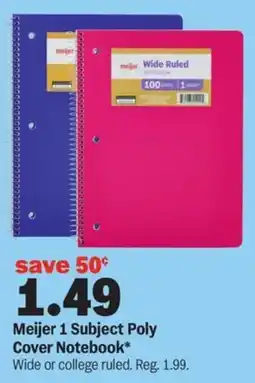 Meijer Meijer 1 Subject Poly Cover Notebook offer