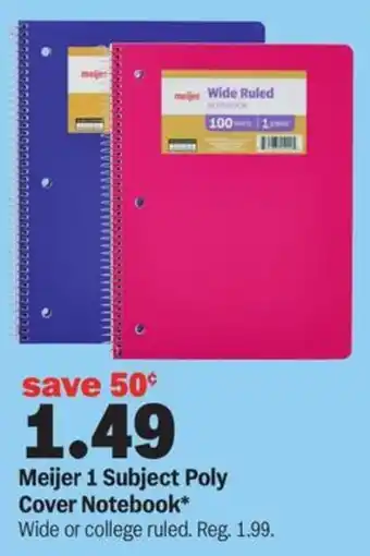 Meijer Meijer 1 Subject Poly Cover Notebook offer