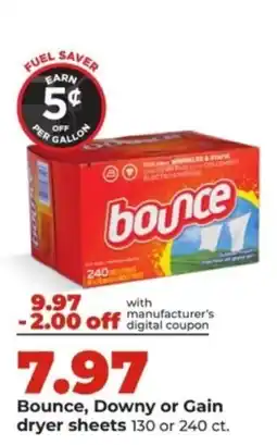 Hy-Vee Bounce, Downy or Gain dryer sheets offer