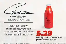 Hy-Vee Family Size Gustare Vita pasta sauce offer