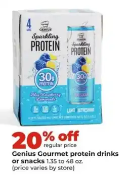 Hy-Vee Genius Gourmet protein drinks or snacks offer