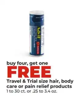 Hy-Vee Travel & Trial size hair, body care or pain relief products offer