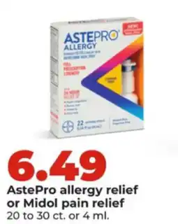 Hy-Vee AstePro allergy relief or Midol pain relief offer