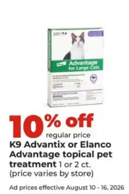 Hy-Vee K9 Advantix or Elanco Advantage topical pet treatment offer