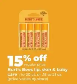 Hy-Vee Burt's Bees lip, skin & baby care offer