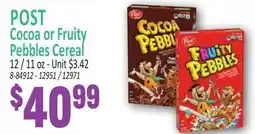 Jetro POST Cocoa or Fruity Pebbles Cereal offer