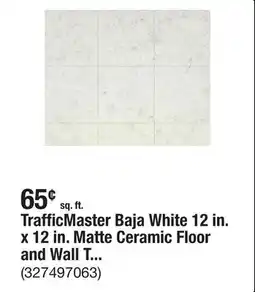 The Home Depot TrafficMaster Baja White 12 in. x 12 in. Matte Ceramic Floor and Wall Tile (15 sq. ft. /Case) offer