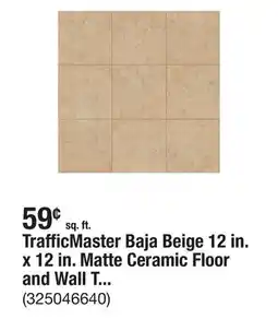 The Home Depot TrafficMaster Baja Beige 12 in. x 12 in. Matte Ceramic Floor and Wall Tile (15 sq. ft. /Case) offer