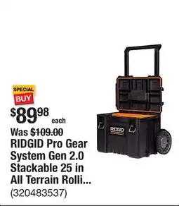 The Home Depot RIDGID Pro Gear System Gen 2.0 Stackable 25 in All Terrain Rolling Tool Box with 9 in. Wheels offer