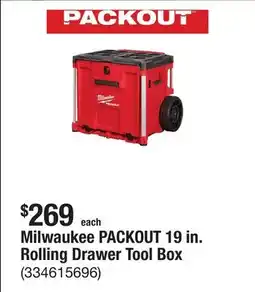 The Home Depot Milwaukee PACKOUT 19 in. Rolling Drawer Tool Box offer