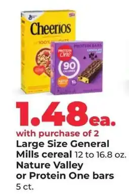 Hy-Vee Large Size General Mills cereal or Nature Valley or Protein One bars offer
