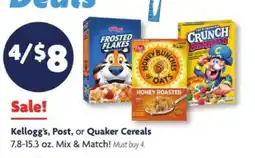 Family Dollar Kellogg's, Post, or Quaker Cereals offer