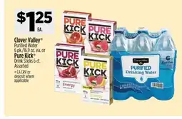 Dollar General Clover Valley Purified Water or Pure Kick Drink Sticks offer
