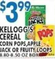 Associated Kellogg's cereal corn pops, apple jack or fruity loops offer