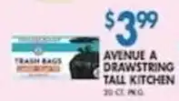 Associated Avenue A drawstring tall kitchen trash bags offer