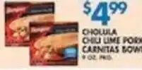 Associated Cholula chili lime pork carnitas bowl offer