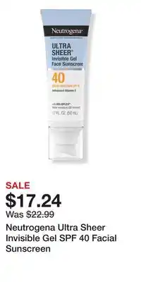 Ulta Beauty Neutrogena Ultra Sheer Invisible Gel SPF 40 Facial Sunscreen offer