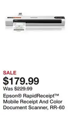Office Depot Epson RapidReceipt Mobile Receipt And Color Document Scanner, RR-60 offer