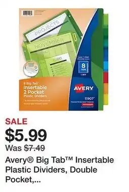 Office Depot Avery Big Tab Insertable Plastic Dividers, Double Pocket, Multicolor, 8-Tab offer