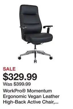 Office Depot WorkPro Momentum Ergonomic Vegan Leather High-Back Active Chair, Black/Chrome, BIFMA Compliant offer