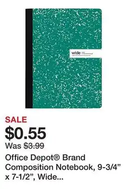 Office Depot Office Depot Brand Composition Notebook, 9-3/4 x 7-1/2, Wide Ruled, 100 Sheets, Green/White offer