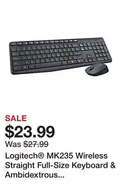 Office Depot Logitech MK235 Wireless Straight Full-Size Keyboard & Ambidextrous Optical Mouse, Black offer