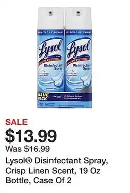 Office Depot Lysol Disinfectant Spray, Crisp Linen Scent, 19 Oz Bottle, Case Of 2 offer