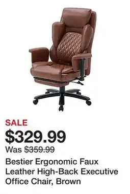 Office Depot Bestier Ergonomic Faux Leather High-Back Executive Office Chair, Brown offer