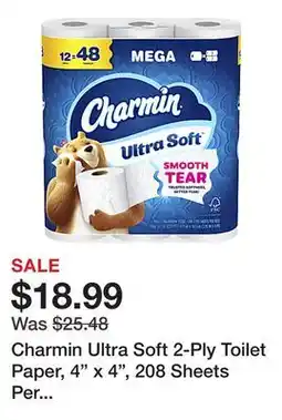 Office Depot Charmin Ultra Soft 2-Ply Toilet Paper, 4 x 4, 208 Sheets Per Roll, Pack Of 12 Mega Rolls offer